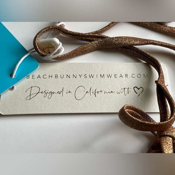 BEACH BUNNY RIVER TRI-RIVER Shimmering Brown Gold Bikini Top With Gold Charm - Picture 11 of 11